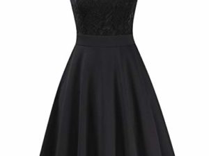 Clearlove Damen Kleider Elegant Spitzenkleid 3/4 Ärmel Cocktailkleid Rundhals Knielang Rockabilly Kleid（Verpackung MEHRWEG）