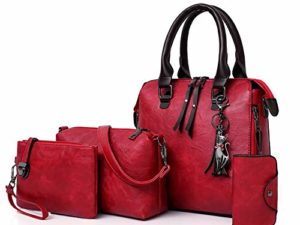 ABHF Damen Handtaschen Shopper Groß Schultertasche Geldbörse Kartenhalter Tasche 4-Teiliges Set Geschenk Handtasche Umhängetasche Tragetasche Tote Für Büro Schule Einkauf Reise Leder