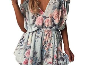 Yidarton Damen Boho Ärmellos Sommerkleid Strandkleid Casual Mini Schulter Overall Playsuit